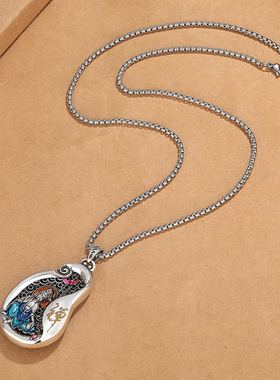 长款古法手工镂空国风毛衣链纯银