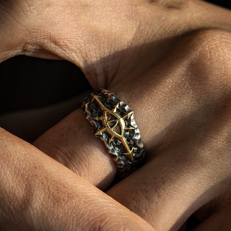Retro Starforged black expedition Champion Abaddon emblem male domineering personality trendy open ring