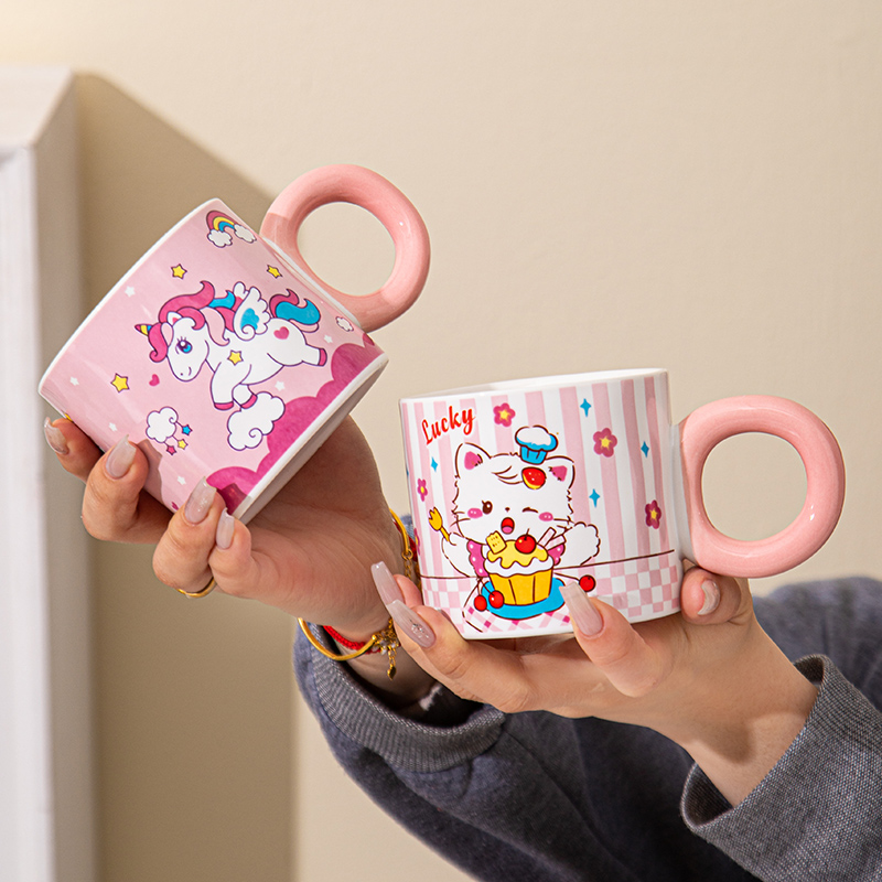 卡通杯子陶瓷家用可爱马克杯少女心水杯咖啡杯学生早餐燕麦牛奶杯