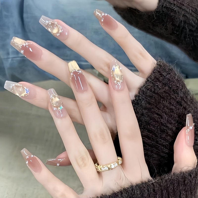 纯手工穿戴甲贴片金色猫眼蝴蝶钻石富家千金美甲高级感假指甲贴片,淘宝优惠券,粉丝福利购,淘宝优惠卷