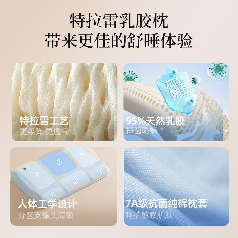 睡眠博士特拉雷乳胶枕头枕芯95%泰国天然进口护颈助睡眠成人儿童,淘宝优惠券,粉丝福利购,淘宝优惠卷