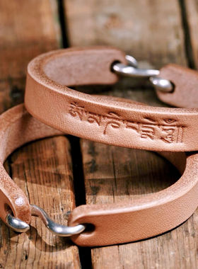 梵文 六字真言 高桥风阿美咔叽牛皮手链原创手饰男女文艺情侣款