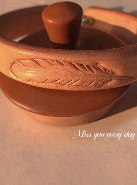 纯手工超厚美鞍革高桥同款创意阿美咔叽牛皮手环羽毛手镯复古礼品