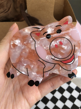 大号少女心可爱卡通小飞象 大白 火腿猪双面醋酸材质马尾鲨鱼发夹