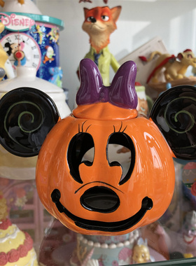 尾单 可爱卡通 万圣节Halloween南瓜头米奇米妮陶瓷蜡烛台摆件