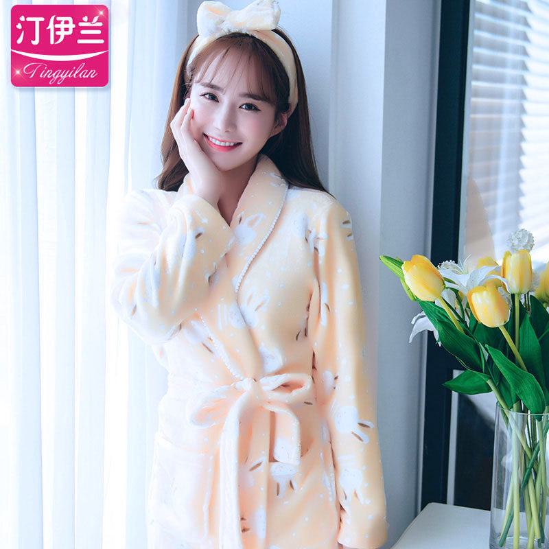 珊瑚绒可爱新款长袖秋冬季睡裙 汀伊兰睡裙