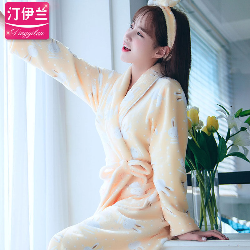 珊瑚绒可爱新款长袖秋冬季睡裙 汀伊兰睡裙
