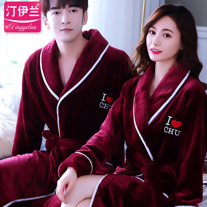 情侣法兰绒男女加绒加长秋冬季睡袍 汀伊兰睡袍/浴袍