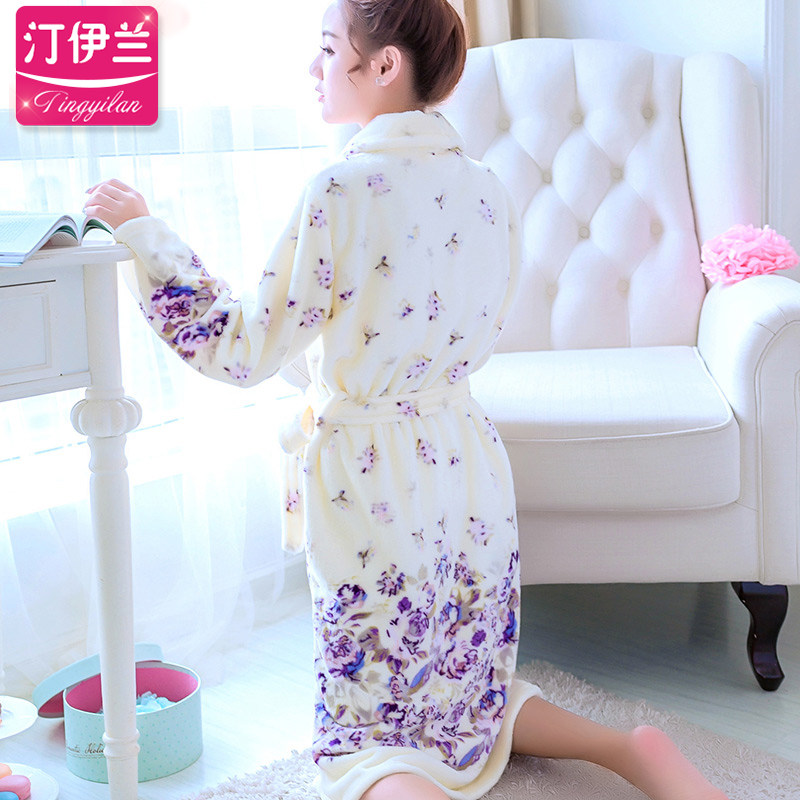 睡裙秋冬长袖法兰绒韩版女浴衣晨袍 汀伊兰睡裙