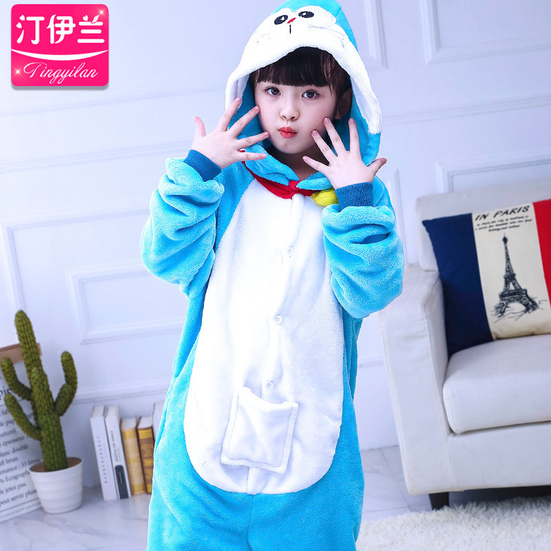 可爱哆啦a梦叮当猫连体男女孩睡衣 汀伊兰睡衣/家居服套装
