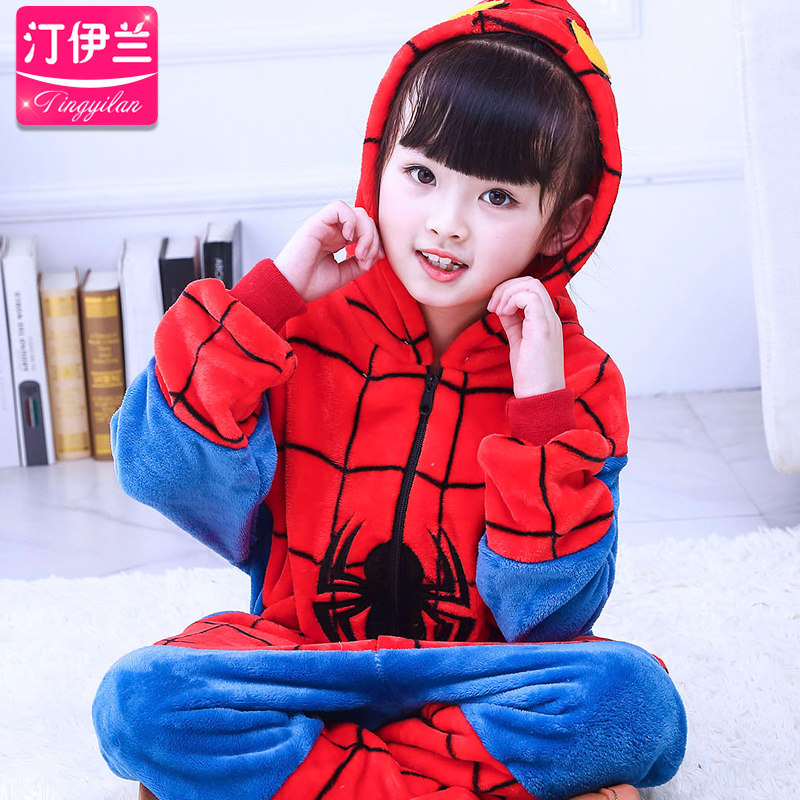 蜘蛛侠儿童卡通连体男女童动物睡衣 汀伊兰睡衣/家居服套装