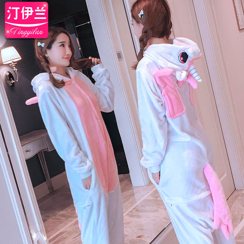 独角兽连体卡通套装长袖秋冬季睡衣 汀伊兰睡衣/家居服套装
