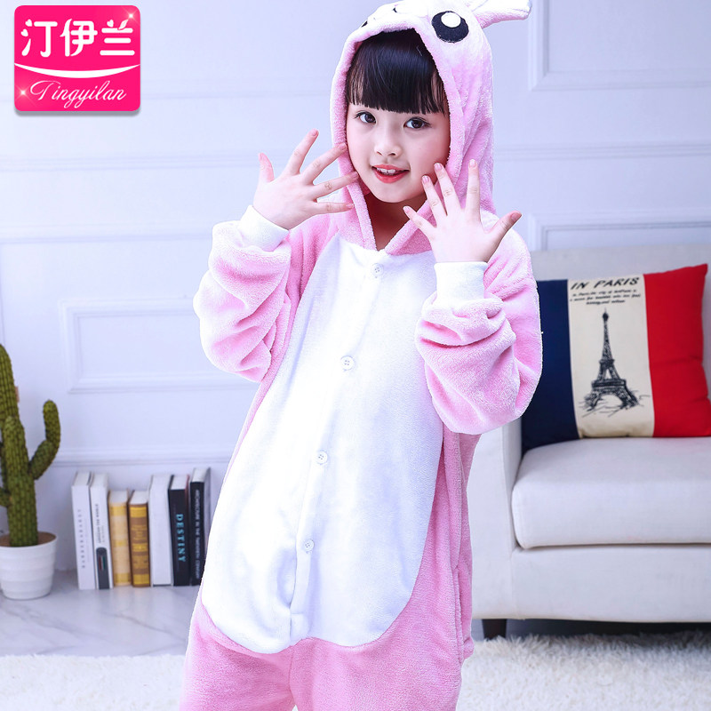 法兰绒动物粉色小兔子连体可爱睡衣 汀伊兰睡衣/家居服套装