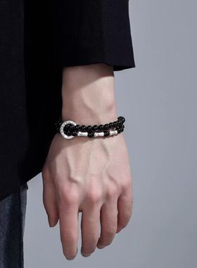 竹节手串男黑曜石平安扣手链