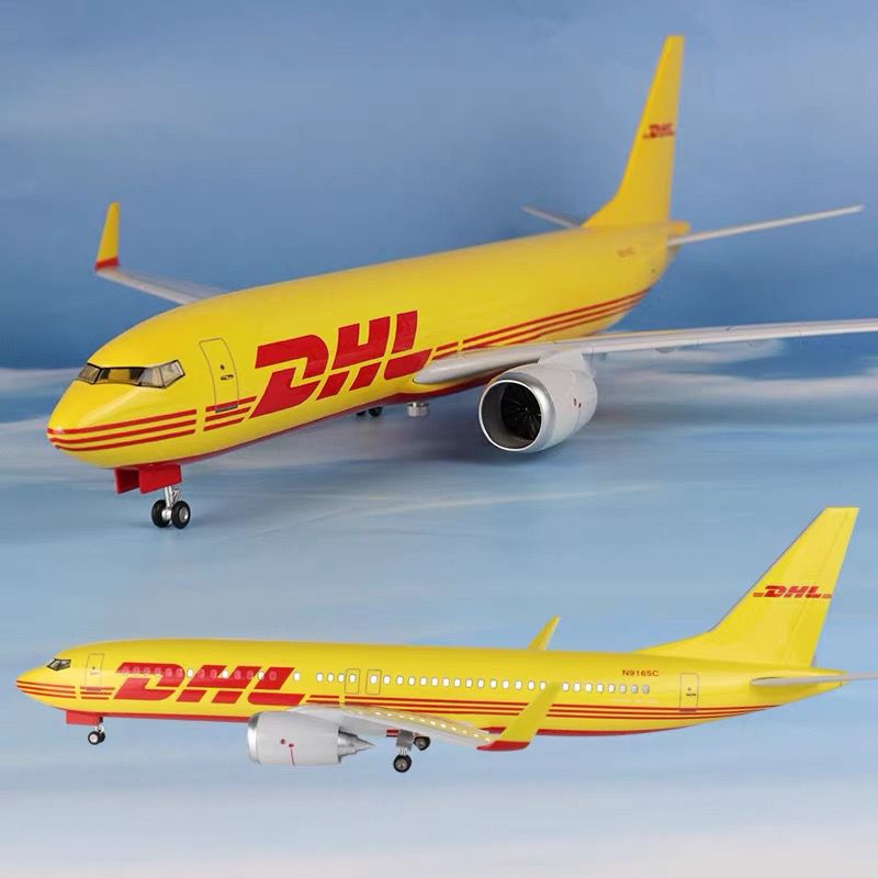 飞机模型DHL中外运敦豪航空货运公司波音737仿真航模带轮子带灯-图3