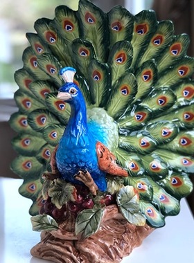 吉祥如意孔雀摆件轻奢礼物方亚