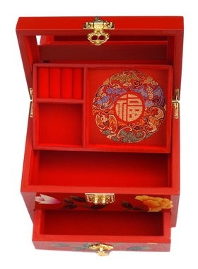 古风梳妆盒实木质结婚推光漆器