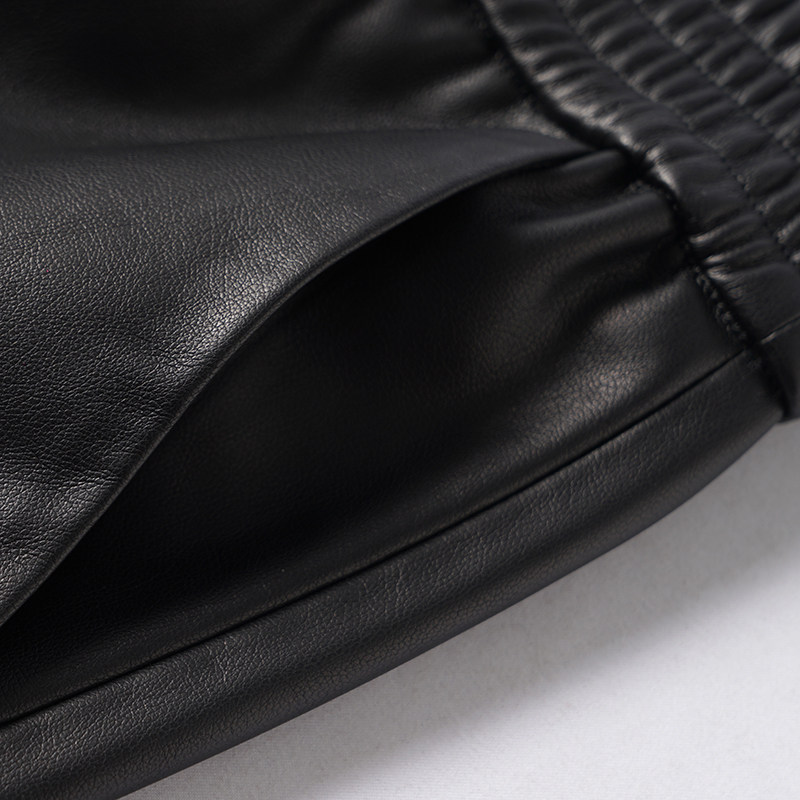 海宁真皮裤女短款2025秋冬新款绵羊皮五分裤高腰韩版松紧阔腿中裤,淘宝优惠券,粉丝福利购,淘宝优惠卷