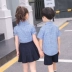 Trang phục trẻ em kẻ sọc ngắn tay phù hợp với quần áo mẫu giáo quần áo mùa hè lớp học quần áo đồng phục tiểu học - Đồng phục trường học / tùy chỉnh thực hiện đồ bộ trẻ em Đồng phục trường học / tùy chỉnh thực hiện