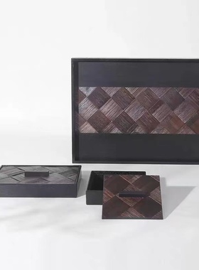 现代简约样板间装饰盒饰品几何图纹木质首饰盒子托盘饰品装饰品