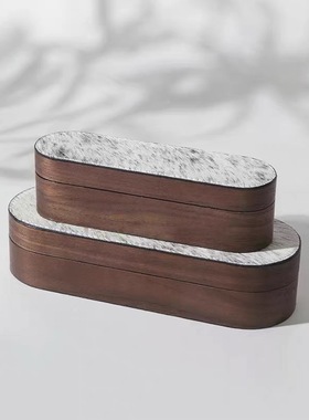 现代简约样板间摆件衣帽间书房电视柜马毛皮质装饰盒首饰盒子桌面