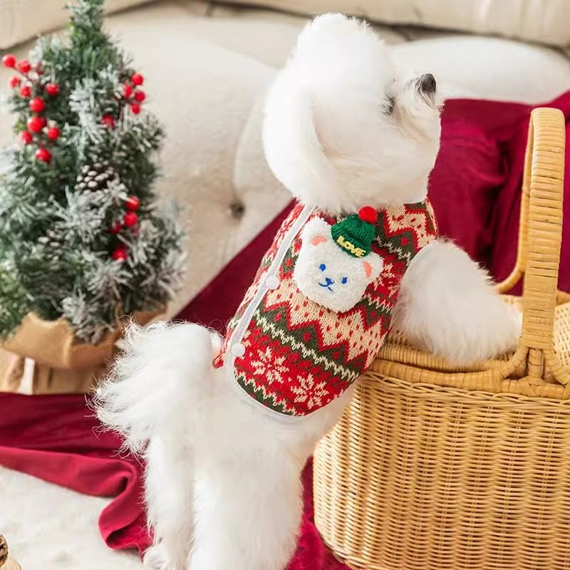 小狗狗衣服宠物泰迪比熊雪纳瑞小型幼犬秋冬款立体小熊圣诞针织衫,淘宝优惠券,粉丝福利购,淘宝优惠卷