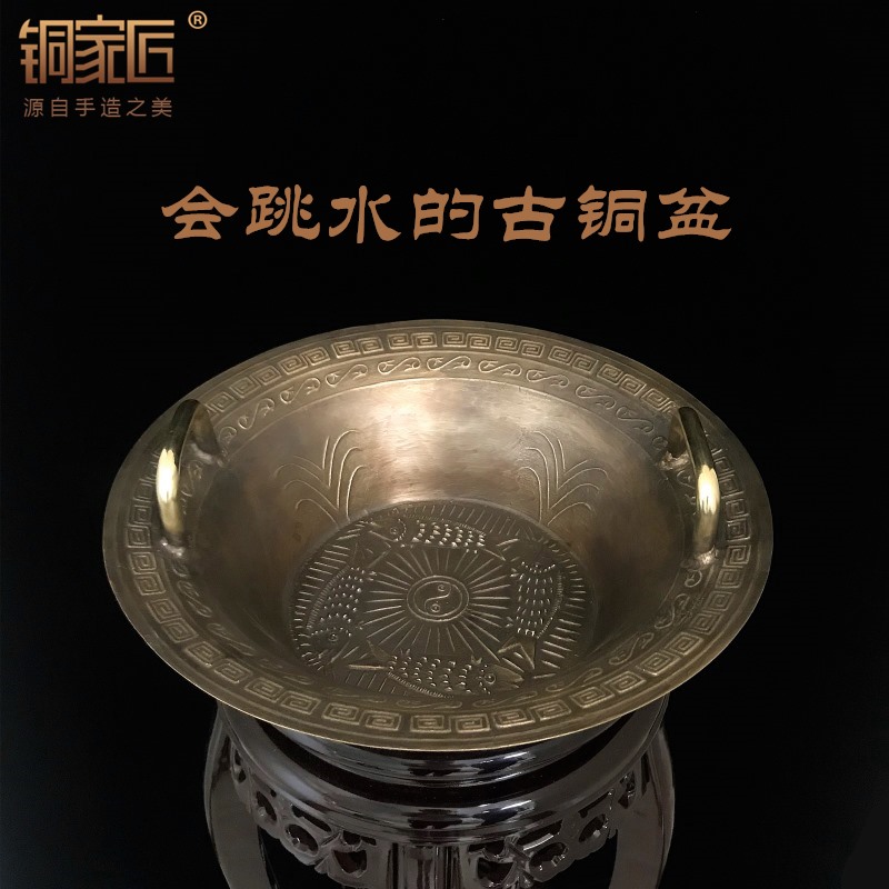 仿古摆件古铜盆老铜盆龙洗盆鱼洗盆纯铜聚宝盆家用风水招财客厅_虎窝淘