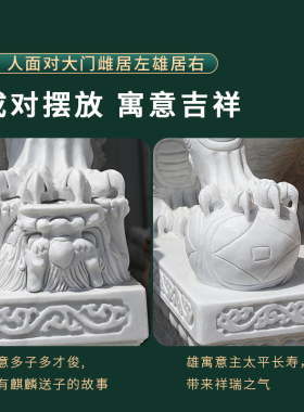 石雕麒麟一对门口摆件家用看门镇宅摆件户外天然汉白玉麒麟