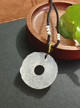 天然白玉髓貔貅平安扣吊坠玛瑙双皮丘项链男女情侣玉石保平安玉佩