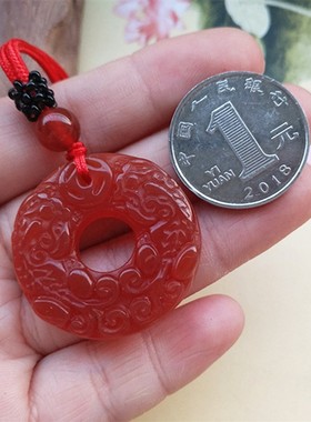 红玛瑙双貔貅保平安圆形吊坠