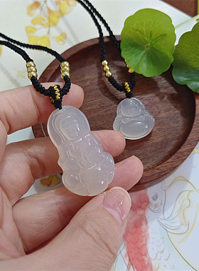 天然玛瑙玉髓观音吊坠玉菩萨项链男儿童小孩白本命年平安玉佩挂件