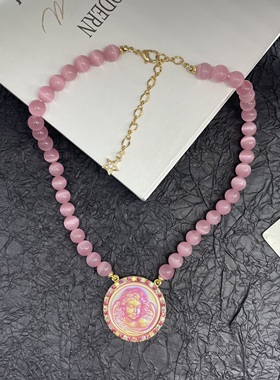 中古饰品vintage高品质重工镀真金KF打标爆款猫眼石睡美人项链