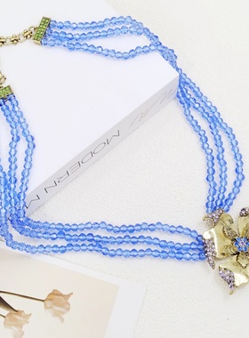 男女花朵镀真金项链镶钻多层链