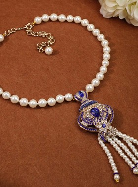 1433studio项链女款2025新款爆款复古中古风项链蓝色吊坠套装