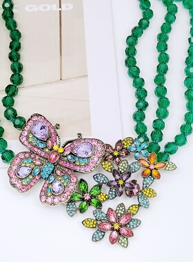 男女蝴蝶花朵项链不规则色彩感