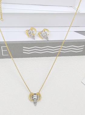 AB镀真金男女小羊头耳钉项链简约