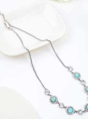 复古民族风绿松石镶嵌银色腰炼女百搭配洋装子2025新款金属项链