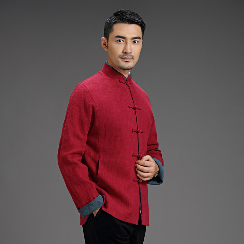 唐装男中式长袖外套中青年棉麻春秋季男装中国风复古盘扣汉服套装,淘宝优惠券,粉丝福利购,淘宝优惠卷