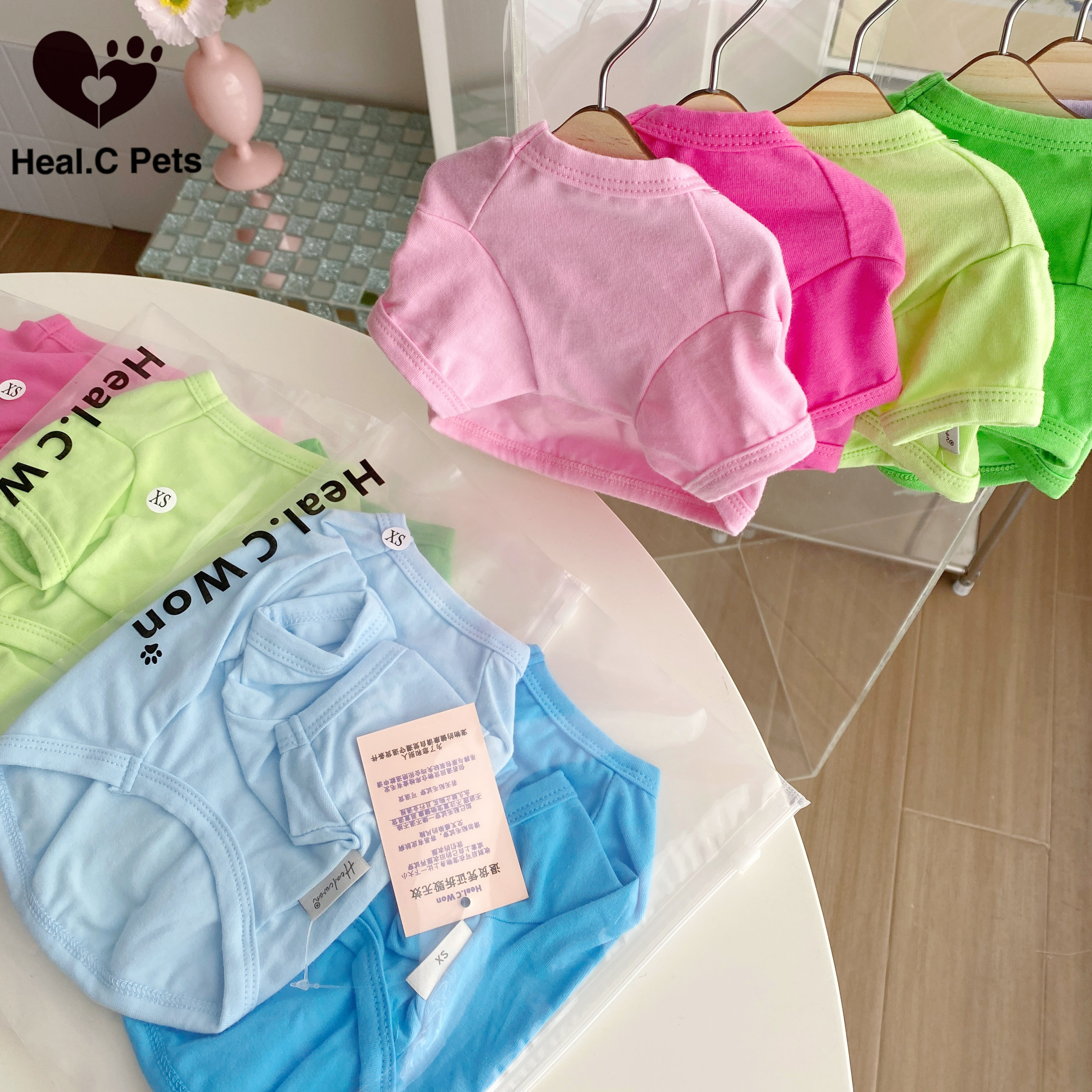 HealC.Pets宠物衣服多巴胺猫咪狗狗纯棉春夏衣服防掉毛家居服短袖 - 图2