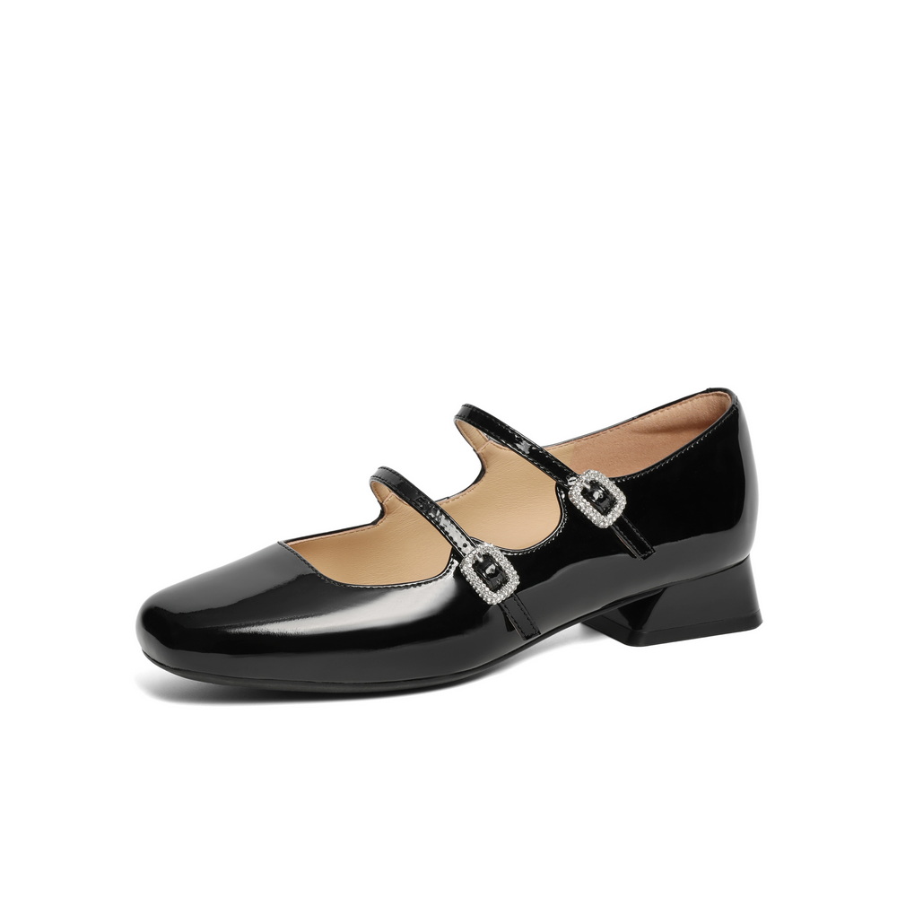 百丽Belle女鞋子粗跟银色玛丽珍鞋2025春季真皮浅口单鞋3QA17AQ5 - 图3