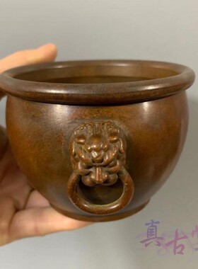 黄铜双耳聚财烟灰缸家居装饰特价