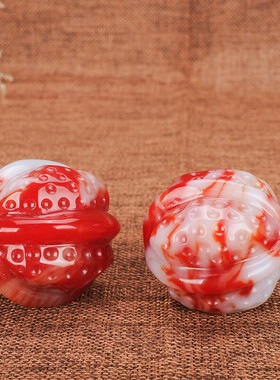 青峰玉业玉器玉核桃把件戈壁玉鸡血玉核桃手把件新疆金丝玉鸡血红