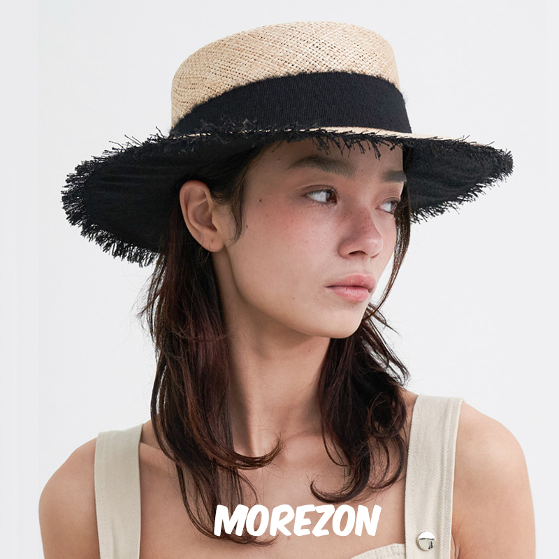 MOREZON【Brown hat】24春夏新款潮人时尚百搭流苏帽边平顶草帽女 - 图1