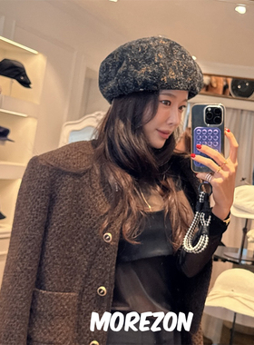 MOREZON【Brown hat Wide Volume Beret】秋冬立体纹理大贝雷帽子