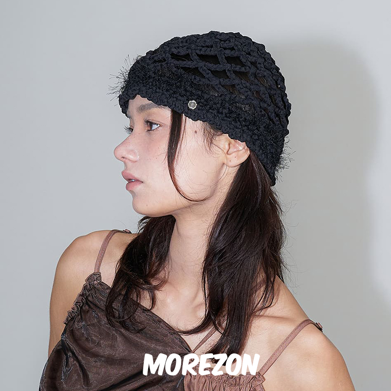 MOREZON【Brown hat Chiffon Weaving Beanie】24雪纺编制包头帽 - 图1