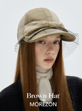 MOREZON【Brown hat Peached Lace Ribbon Cap】26秋冬网纱棒球帽