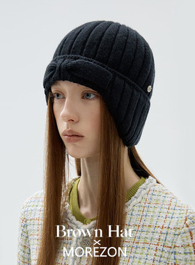MOREZON【Brown hat Bow Ear Flap Beanie】26秋冬新款护耳针织帽