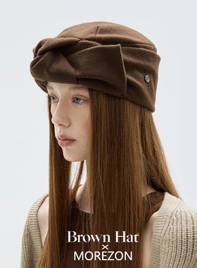 MOREZON【Brown hat Ribbon Turban】26秋冬新款蝴蝶结缎带包头帽