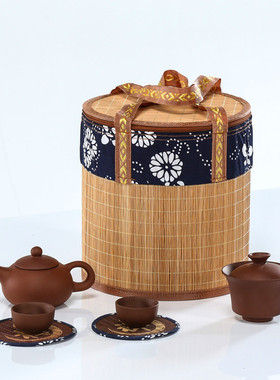 竹编圆形普洱茶七子饼罐茶叶茶桶