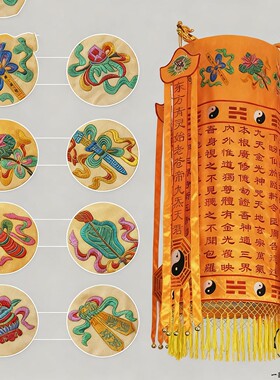 经幢五帝五方圆幢一对带架刺绣